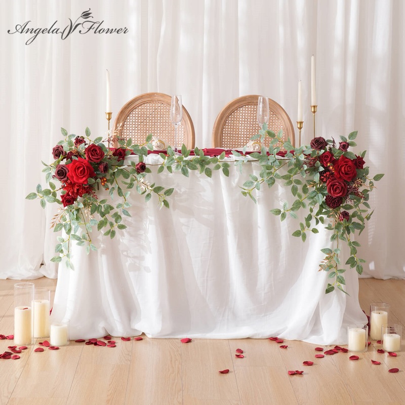 A9005 2pcs Red Rose Flower Swags Greenery Garland Ceremony Reception Decor Props