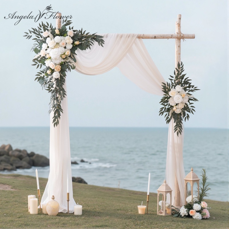 A9009 2pcs White Champagne Flowers Arrangement 2pcs Drapes Party Event Props