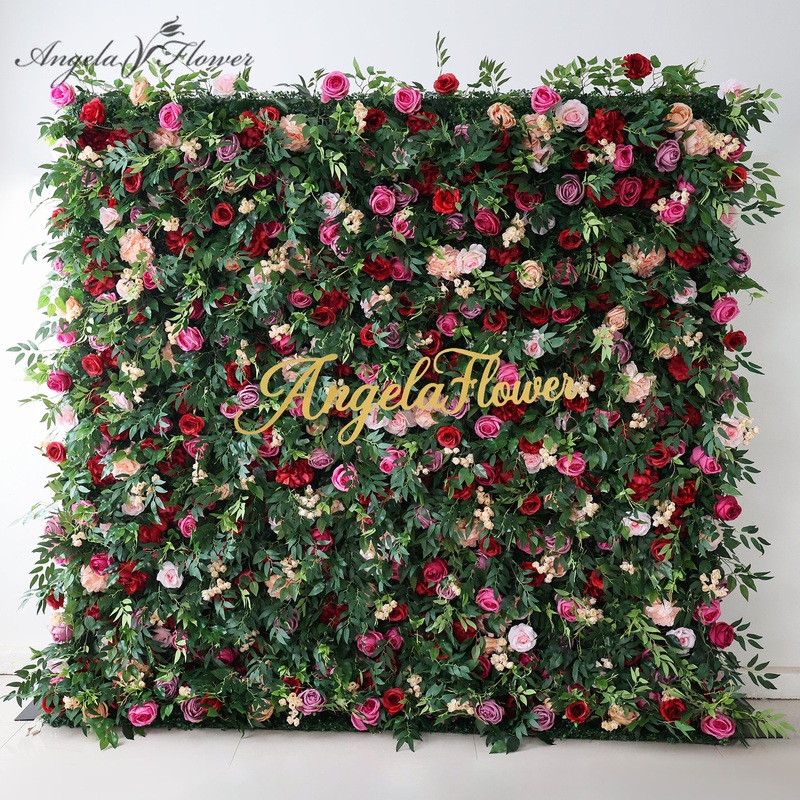 CB095 Colorful Rose Greenery Flower Wall 5D Rolling Up Curtain Wedding Decor Props
