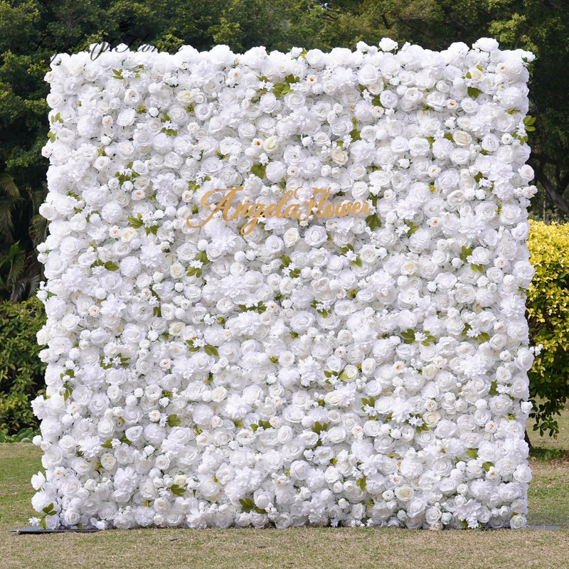 CB342 White Rose Dahlia Flower Wall 5D Rolling Up Curtain Floral Arrangement