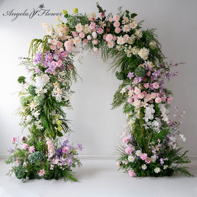 Mori Greenery Colorful Flower Arrangement Wedding Backdrop Decor Door Arch