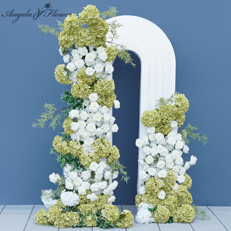S-A7883 5D Green White Hydrangea Rose Flower Runner Decor Wedding Backdrop KT Board