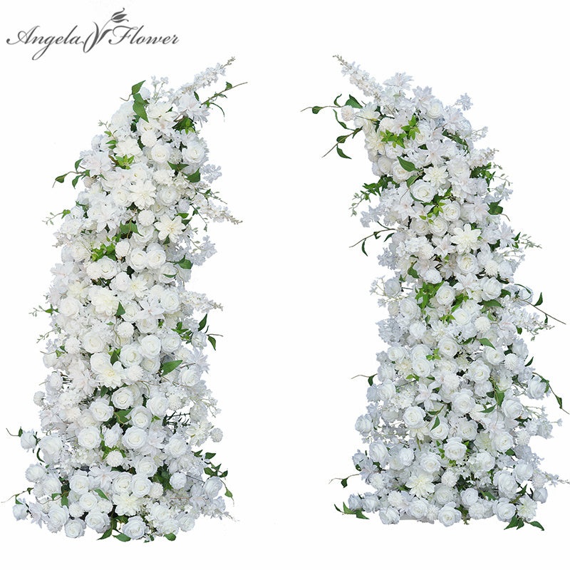 S-A8236 White Rose Wedding Backdrop Horn Arch Decor Arrangement Floral