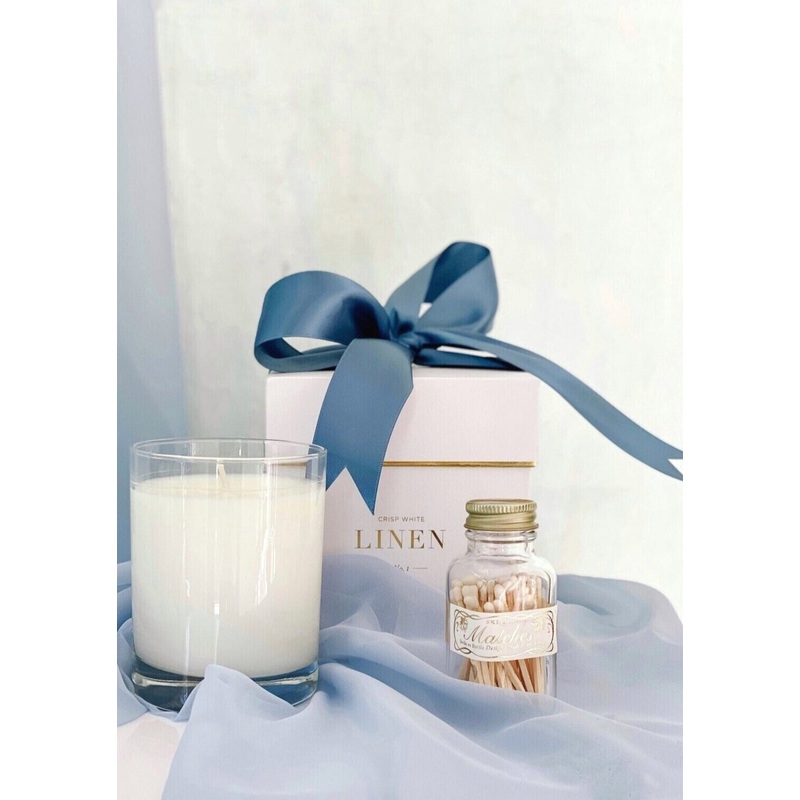 Sugar Paper Candle-Sugar Paper Candle & Sugar Paper Candle & Matches-Crisp White Linen & Pale Pink Peony