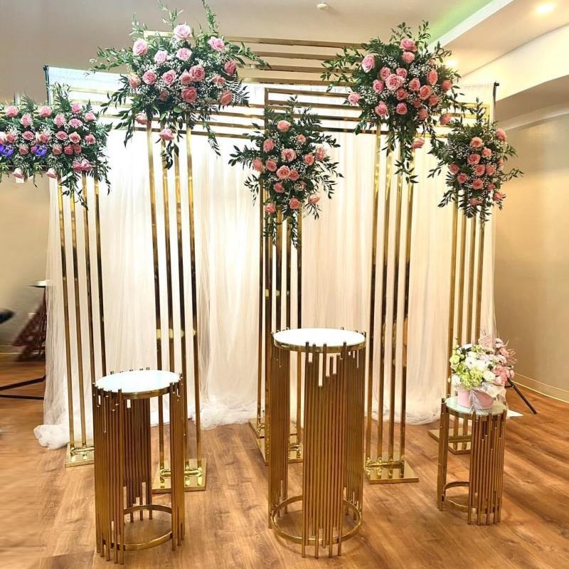 A7077 Wedding Arch Gilded Stand Artificial Floral Decor Frame