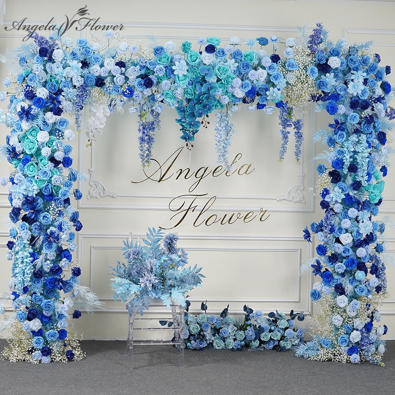 A7706 Blue Rose Orchid Wedding Flower Arch floral arrangement decorated party Prop