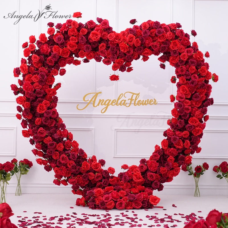 A8869 Deep Red Rose Heart-Shaped Floral Arrangement Cloth Base Wedding Supplies