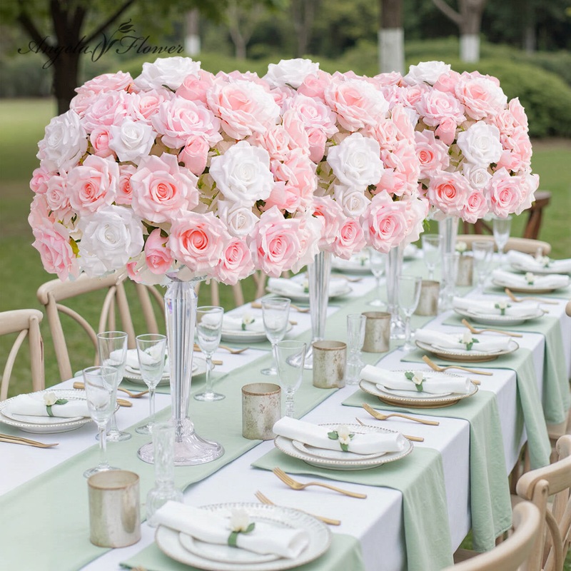 A8993 2pcs 40cm Pink White Rose Flower Ball Table Centerpiece Party Event Supplies