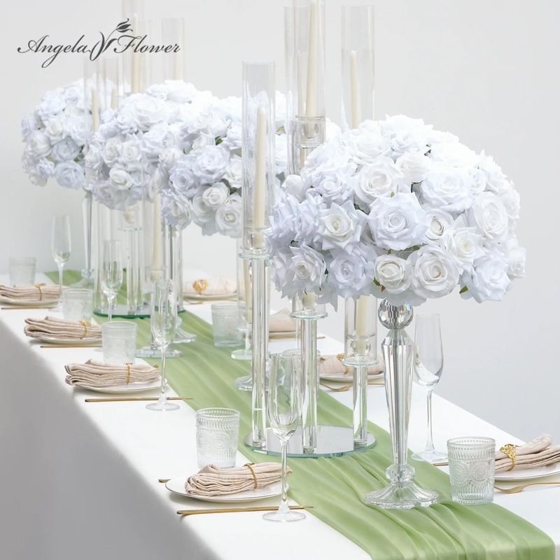 A8994 2pcs 40cm White Rose Flower Ball Wedding Table Centerpiece Decor Props