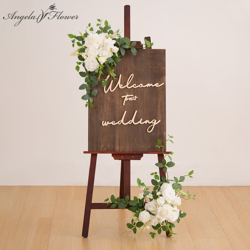 A9001 2pcs White Greenery Welcome Sign Flower Wedding Backdrop Garland Supplies