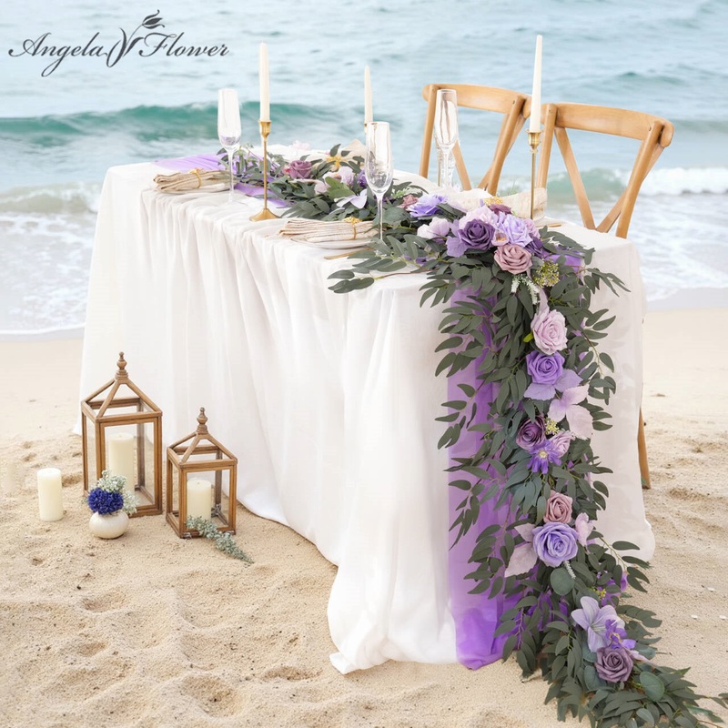 A9002 7ft Purple Rose Greenery Garland Table Flower Wedding Party Decor Props