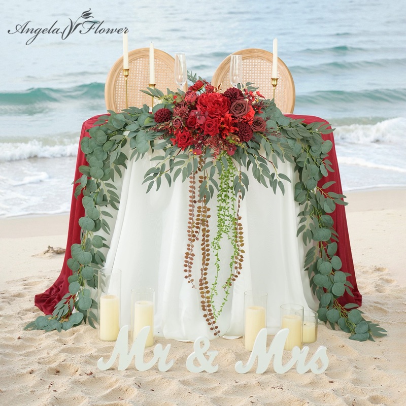 A9005 7.5ft Red Rose Artificial Garland Wedding Reception Floral Arrangement Decor