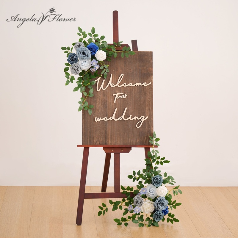 A9006 2pcs Blue Artificial Welcome Sign Flowers Wedding Backdrop Garland Supplies