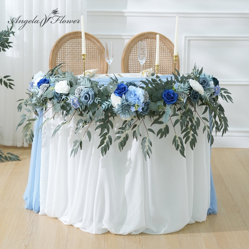 A9006 7ft Blue Rose Green Plant Vine Garland Wedding Table Flower Supplies