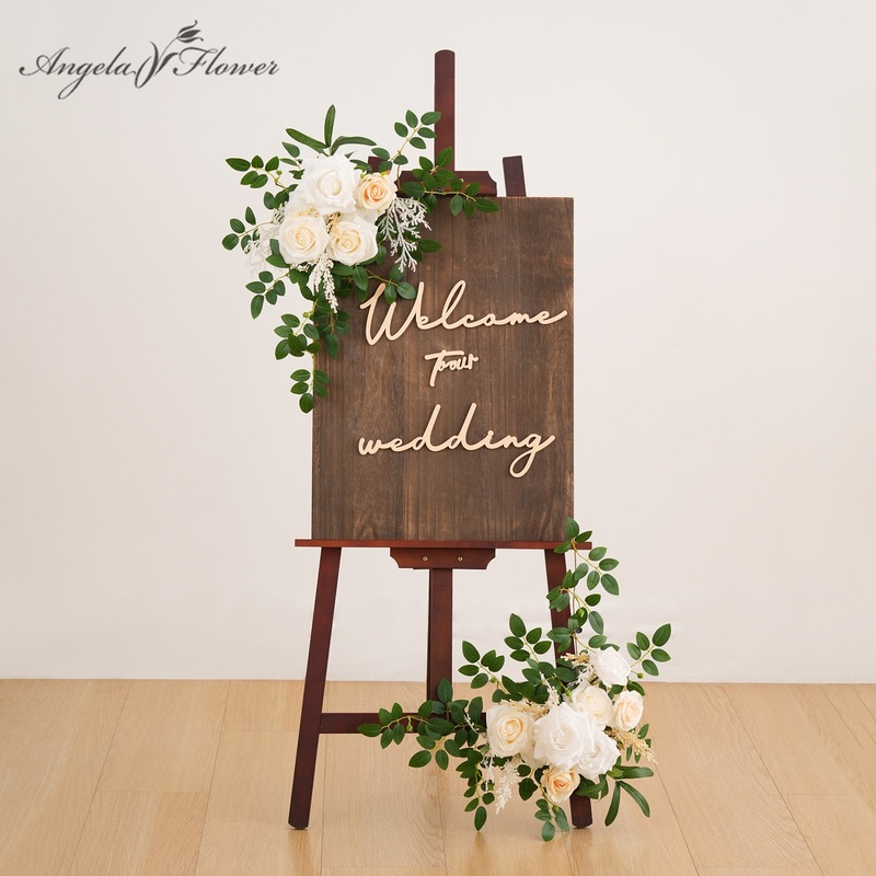 A9009 2pcs Champagne White Rose Welcome Sign Flowers Wedding Banquet Supplies