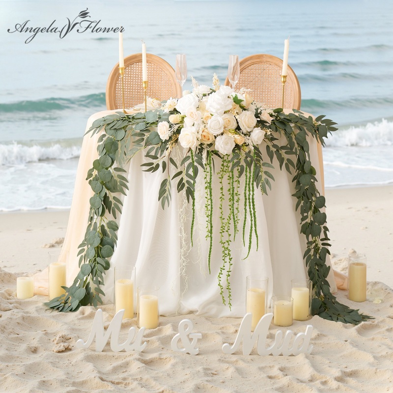 A9009 7.5ft Champagne White Garland Sweetheart Head Table Reception Decor