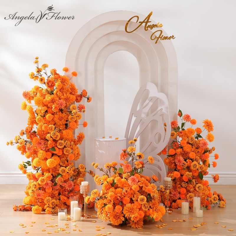 A9017 Orange Dahlia Pompon Floral Arrangement KT Board Outdoor Wedding Decor