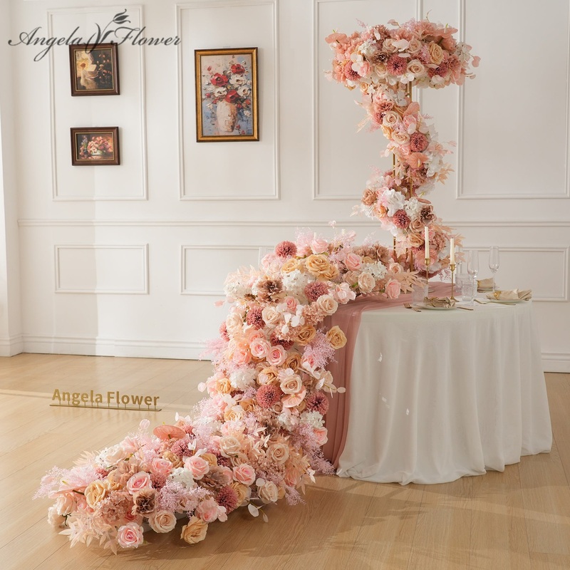 A9031 Bean Paste Table Centerpiece Floral Runner Wedding Banquet Decor Props