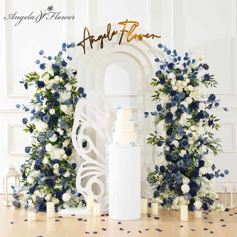 A9032 Blue White Greenery Flower Arrangement KT Board Event Backdrop Party Supplies