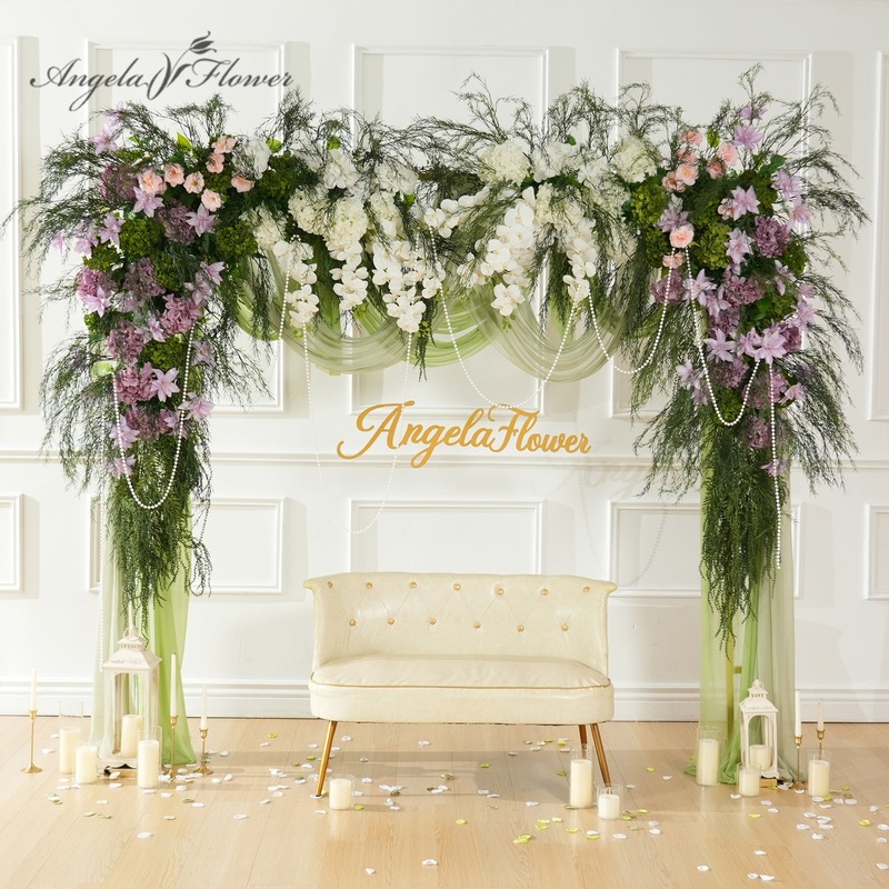 A9033 White Purple Greenery Hang Flower Arrangement Wedding Backdrop Frame