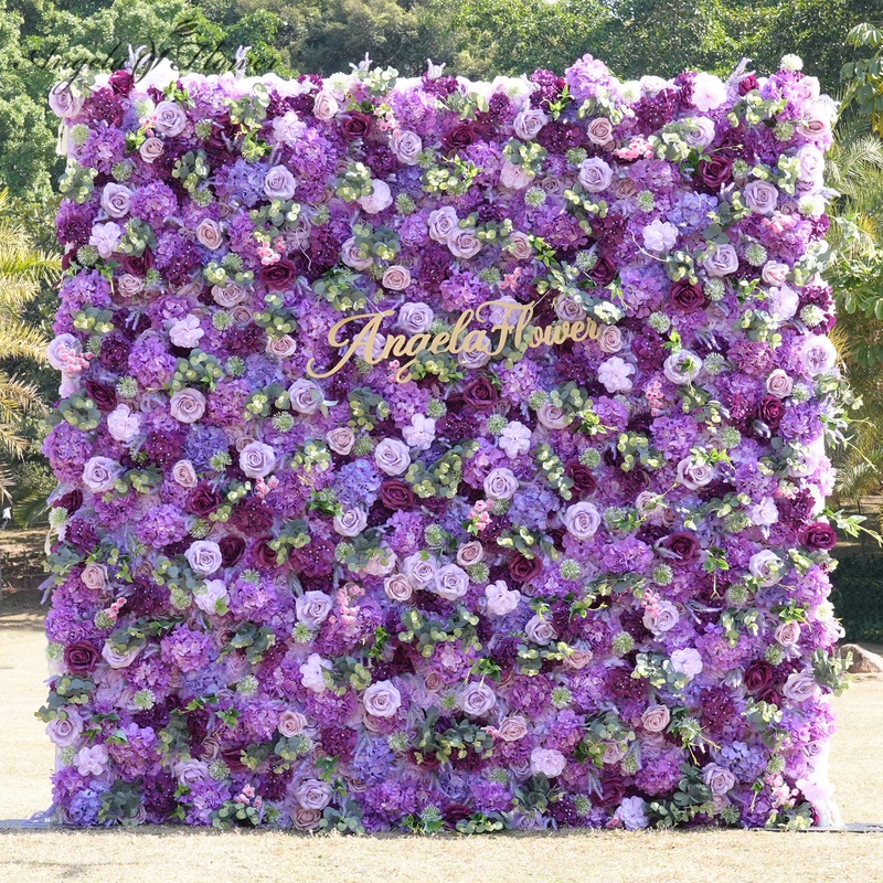 CB192 5D Purple Rose Hydrangea Flower Wall 5D Rolling Up Curtain Event Party Props