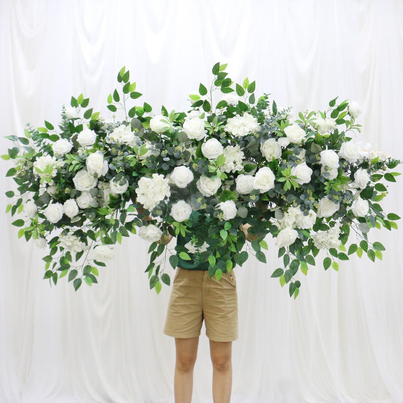 S-A7615 2pcs/set White Rose Greenery Banyan Leaves Flower Arrangement Wedding Backdrop Decor Props