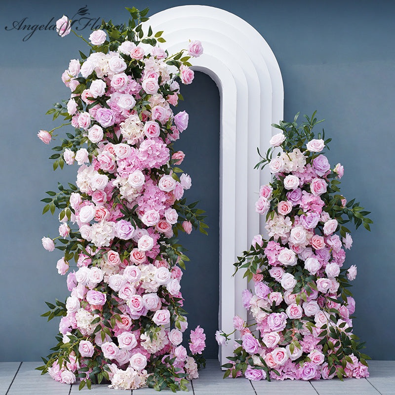 S-A7750 5D Pink Rose Green Leaves Wedding Backdrop Arch KT Board Decor Floral Arrangement