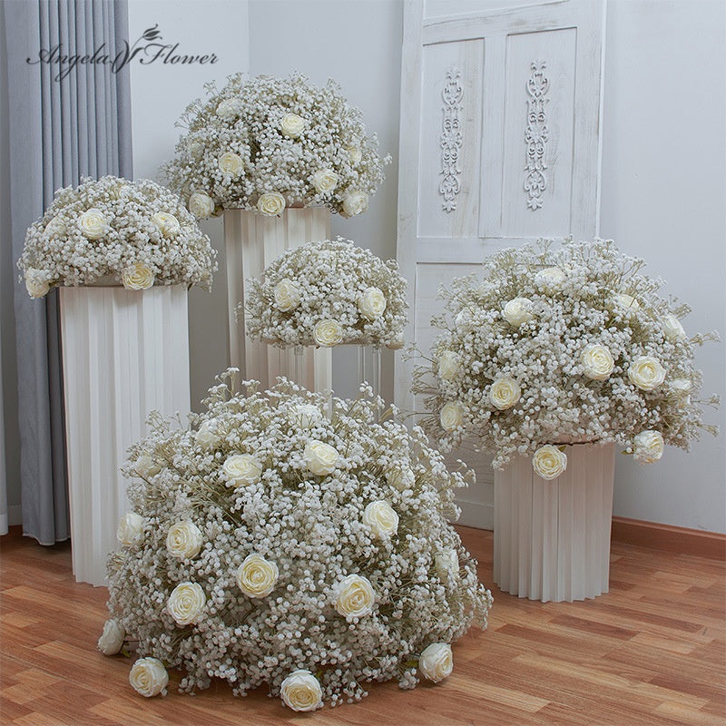 S-A7913 4pcs/set 40cm White Baby Breath Rose Wedding Decor Artificial Flower Ball