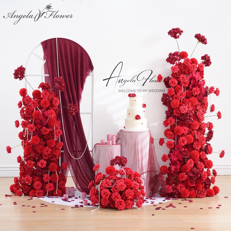 S-A8887 Red Rose Orchid Hydrangea Flower Arrangement KT Board Decor Props