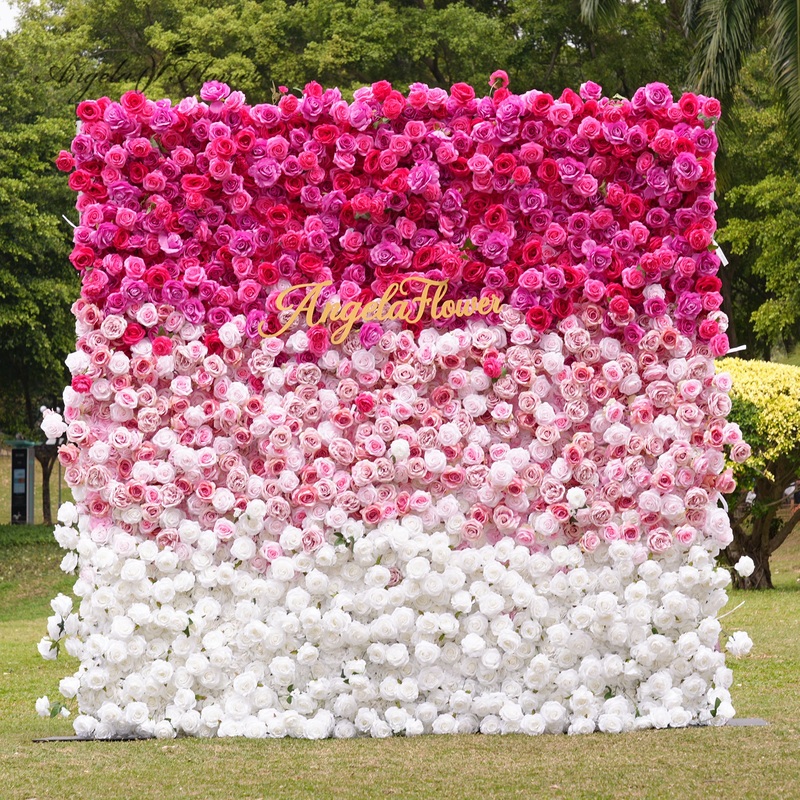 S-A8913 Pink White Gradient Rose 5D Flower Wall Cloth Base Wedding Backdrop Props