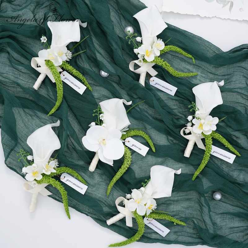 S-A8974 White Rose Calla Boutonniere Set Wrist Flower Bridal Groom Wedding Supplies