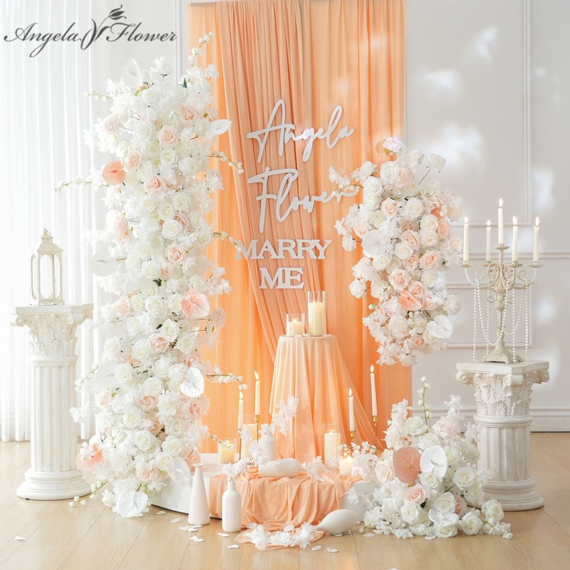 A7508 Pink Palm Rose Cherry Blossom Flower Arrangement Wedding Backdrop Decor