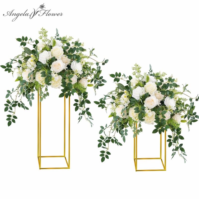 S-A8816 2pcs 50cm White Rose Greenery Flower Ball Wedding Table Centerpieces Decor