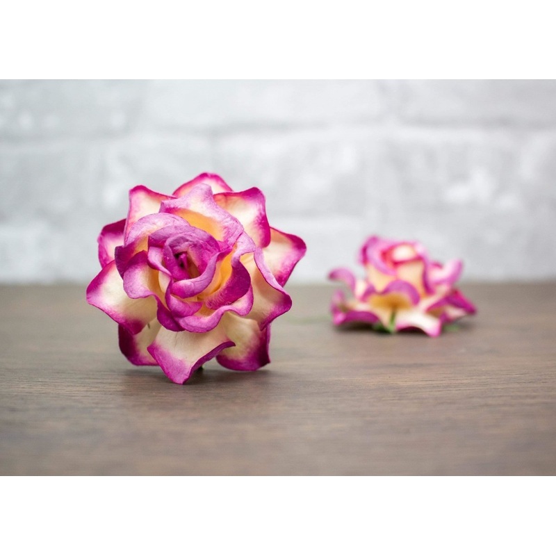 2 Mulberry Wood Flower – Fuchsia/Ivory (5 Pack)
