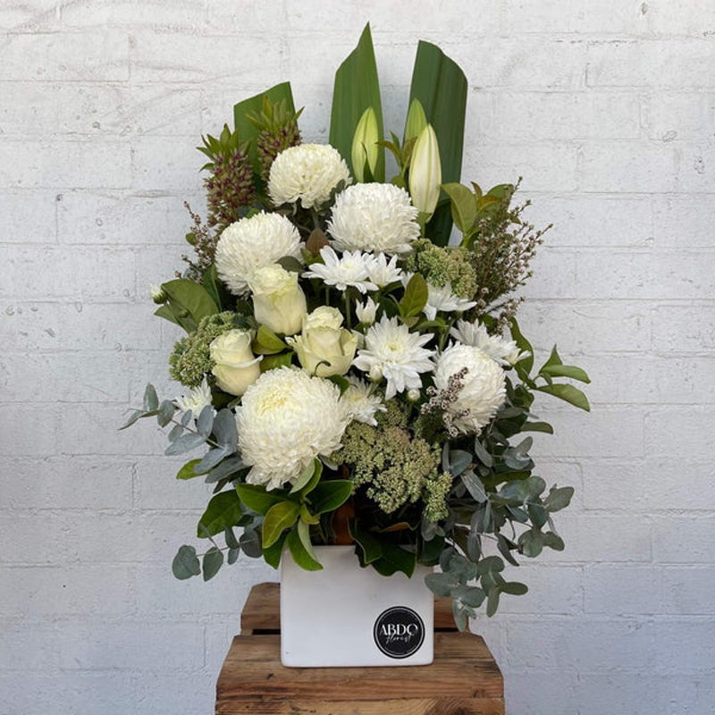 All White Seasonal Flowers-All White Seasonal Flowers In Ceramic Vase