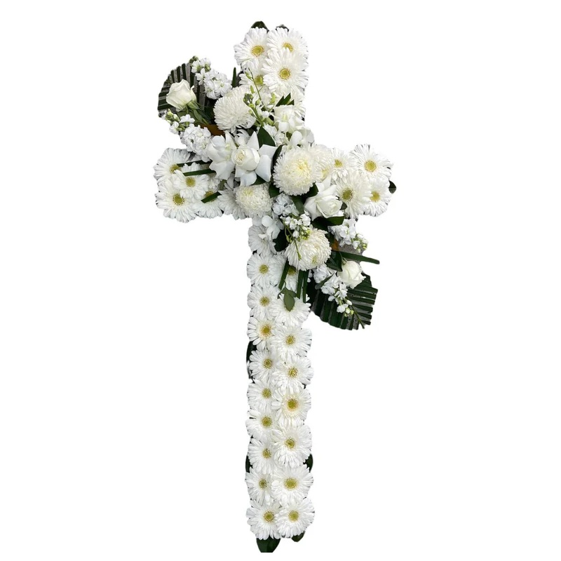 All White Sympathy Floral Cross