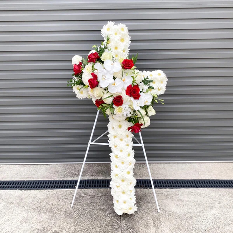 Floral Sympathy Cross With Red Roses