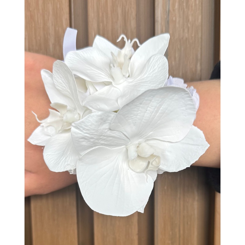 Elegant White Orchid Wrist Corsage (artificial )