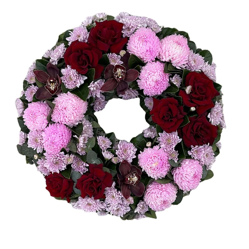 Pink And Red Floral Tribute With Cymbidium Orchids