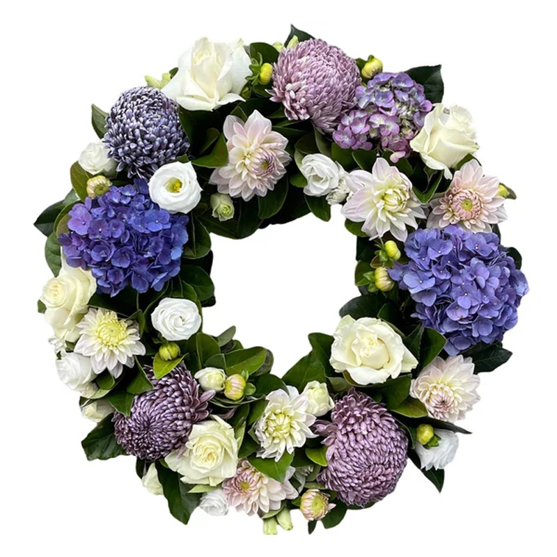 Purple And White Funeral Wreath