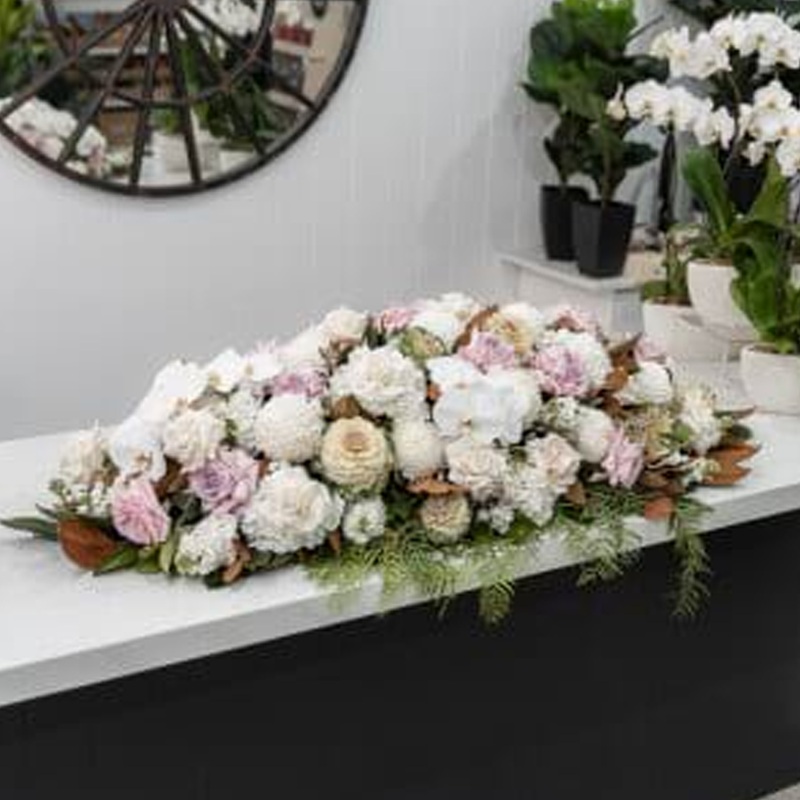 Soft Pink And White Casket Flowers