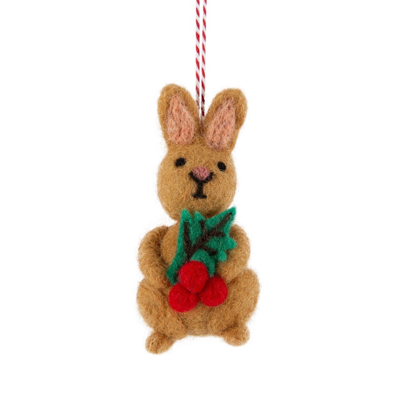 Felt Brown Bunny holding Holly