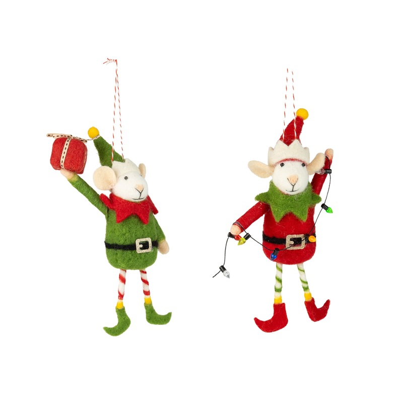 Mouse in Elf Outfit-String Lights & Gift