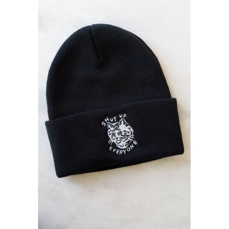 Shut Up Everyone (Cat) Beanie | Knit Embroidered Toque