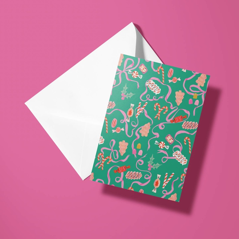 Xmas Candy and Ribbons Holiday Card