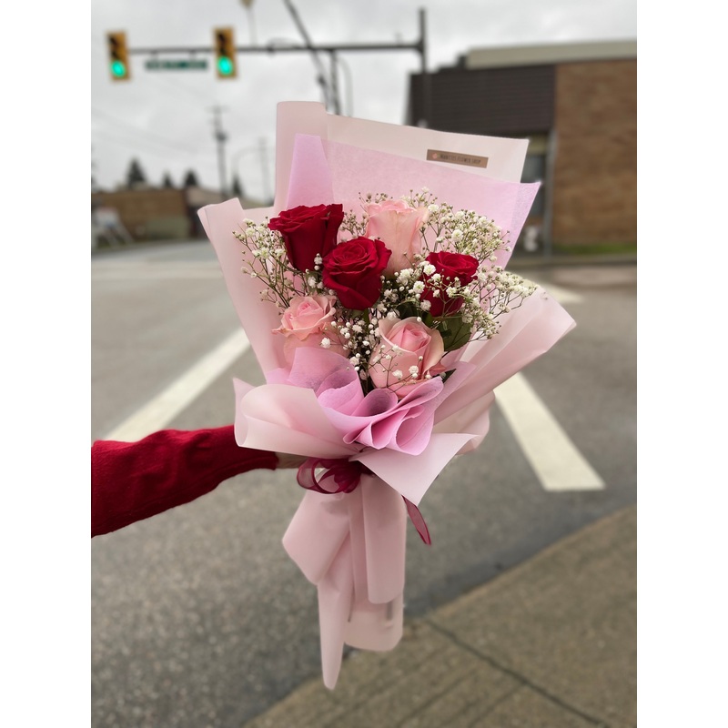 Love You 6 Stem Rose Bouquet-Red & Pink & Red & White