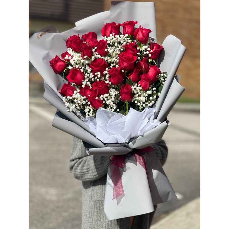 True Happiness-24 Roses Bouquet Only & Bouquet & Bubble Balloon