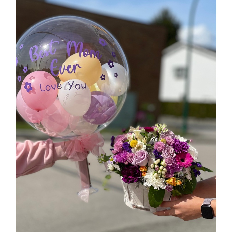 Heather Basket-Flower Basket Only & Flower Basket & Bubble Balloon Set & Flower Basket & Caket Set