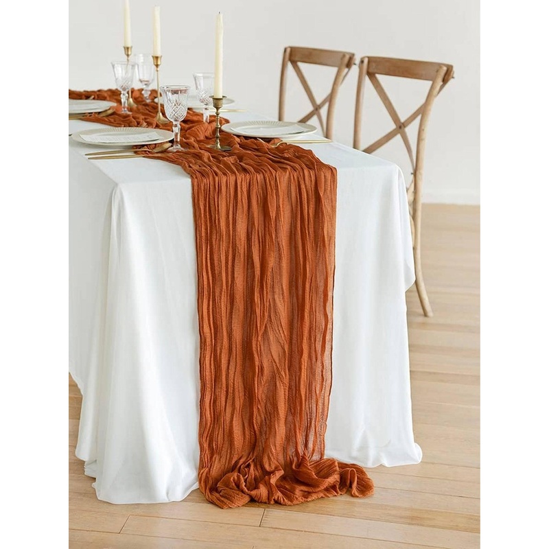 5.9Ft Burnt Orange Cheesecloth Table Runner
