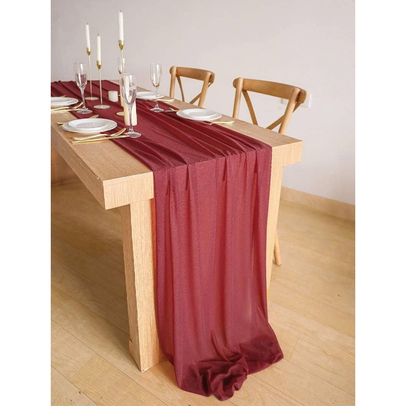 9.8Ft Burgundy Sheer Chiffon Table Runner